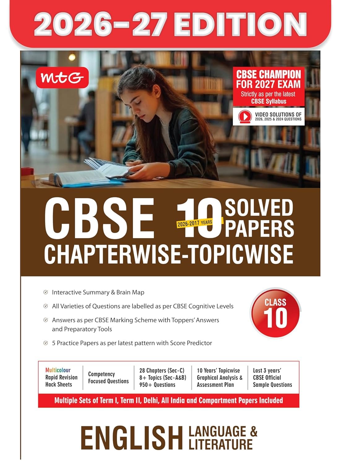 MTG chapterwise Class 10 English Language & Literature Chapterwise Solved Papers 2026-2016, Video Solutions for 2026-2027 Questions (Mtg Cbse Champion)