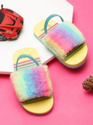 ONYC Kids Rainbow Slippers/Sliders for Girls with Adjustable Strap - Yellow ONYC Kids Rainbow Slippers/Sliders for Girls with Adjustable Strap - Yellow