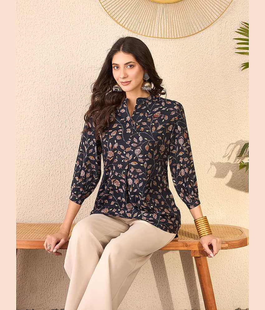 Vaamsi Women's Cotton Blend Tunic ( Navy Blue )