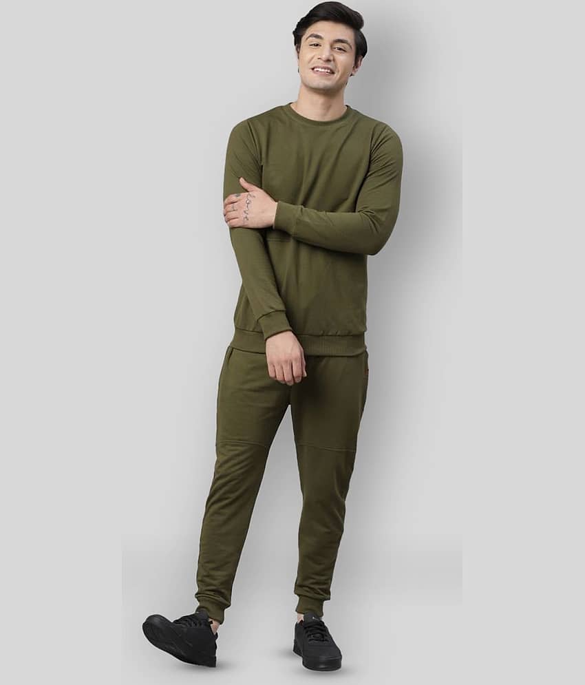 Rigo - Olive Cotton Regular Fit Solid Men's Sports Tracksuit ( Pack of 1 )