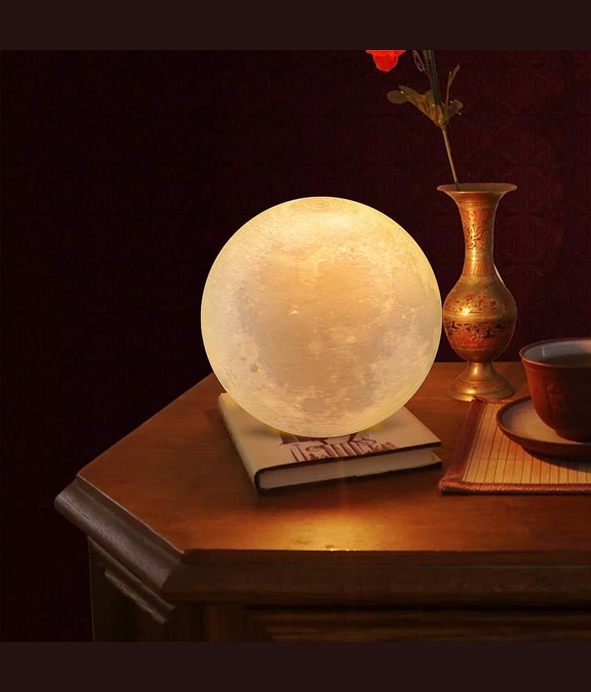 PINDIA Realistic Color Mode Lunar Moon Shaped Lamp/Light Plastic Table Lamp - Pack of 1
