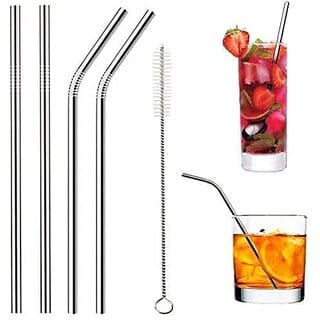 Reusable BPA-Free Metal Thick Long Dishwasher Safe Stainless Steel Drinking Straws 8.5 Inches (2 Straight 2 Bend and 1 Cleaning Brush) Reusable BPA-Free Metal Thick Long Dishwasher Safe Stainless Steel Drinking Straws 8.5 Inches (2 Straight 2 Bend and 1 Cleaning Brush)