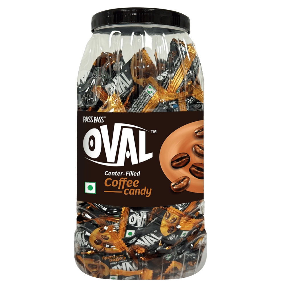 Pass Pass Oval Candy Jar || Coffee Candy || 150+5 Pieces || 597 Grams
