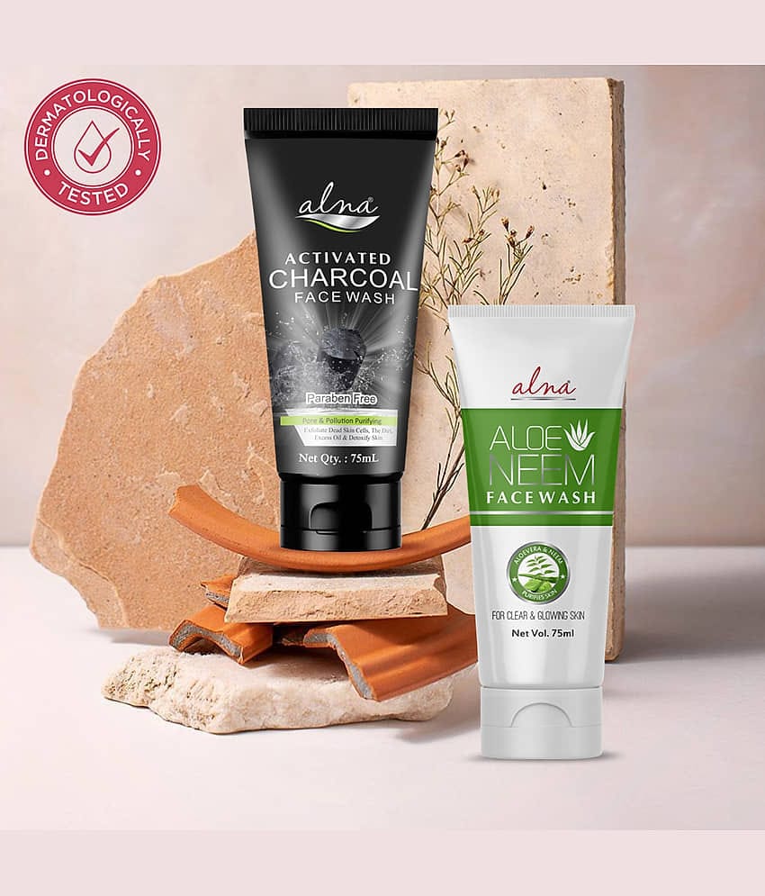 Alna Charcoal Face Wash with Aloe Neem Face Wash 75ml Each For All Skin Type , Pack of 2