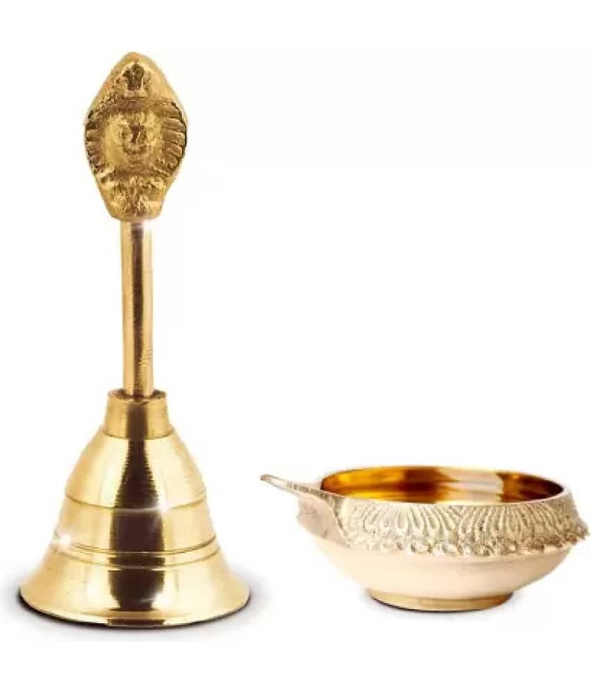 Brass Pooja Diya with Bell (Pack of 2)