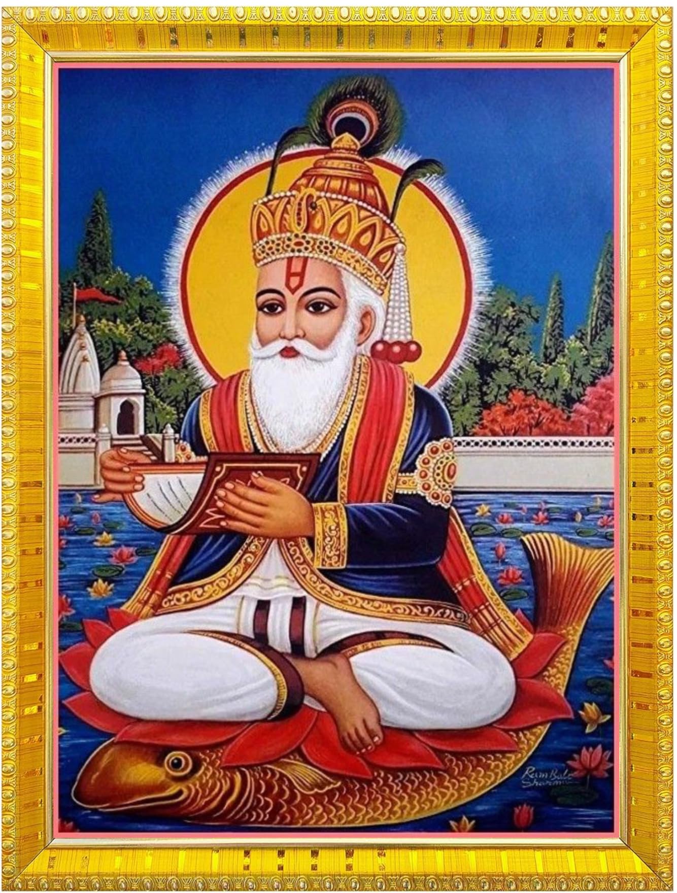 NOKKES Jhulelal Vishnu Avtar UDERO LAL sindhi god Golden 5X7 Inch Photo Frame_AQW14