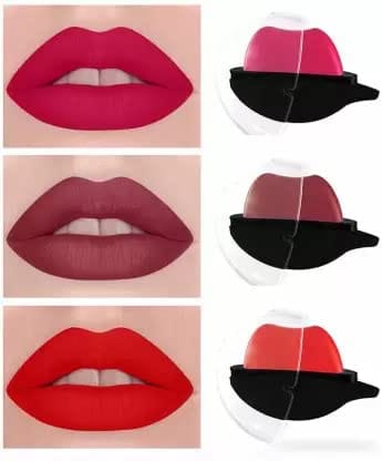 Elecsera Lip Shape Lipstick Lasting Waterproof Non-Stick Matte Lipstick (Red, Pink, Brown, 10 g)
