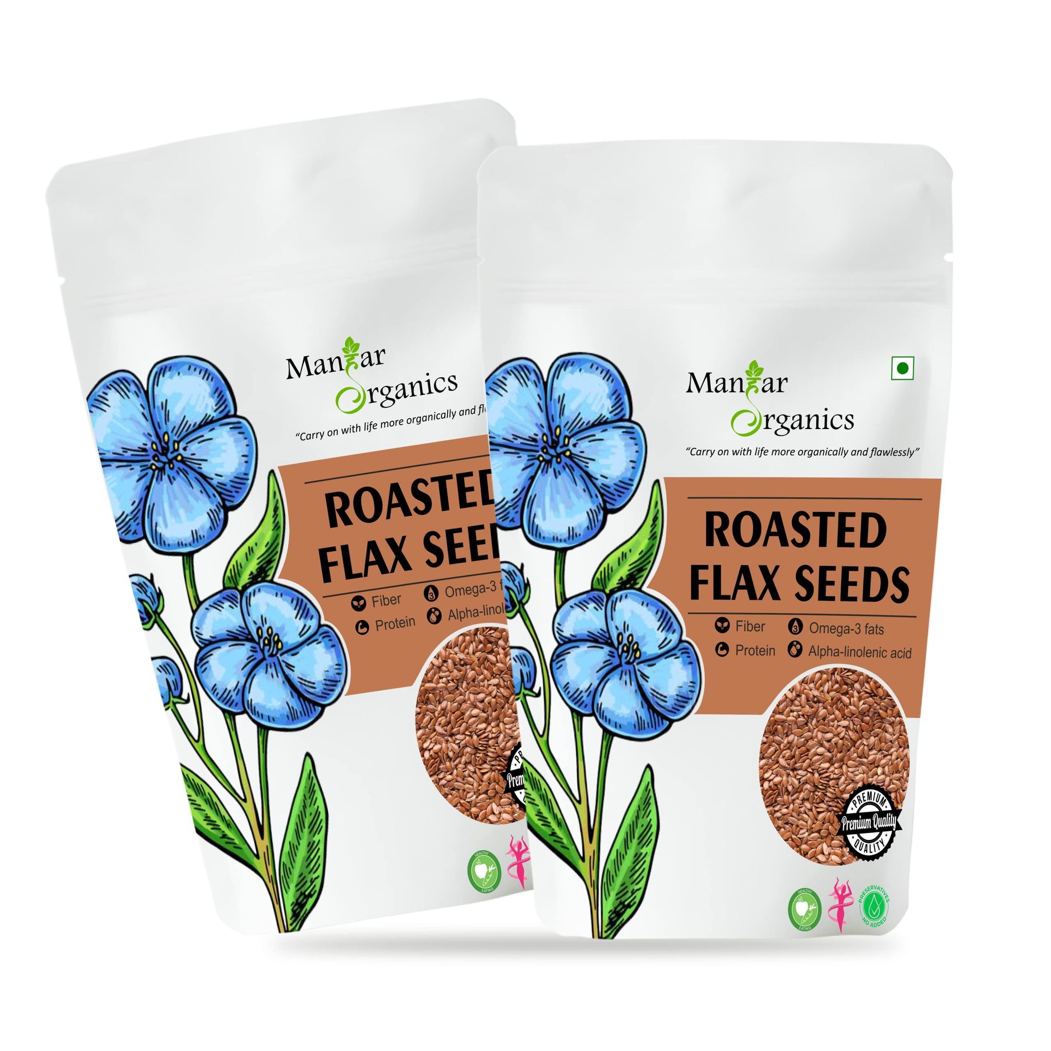 ManHar Organics Roasted Flax Seeds 750gm - Alsi Seeds for Weight Loss, Diet Food (Pack of 2, 500gm + 250gm)