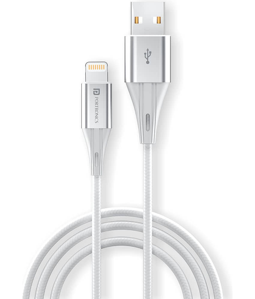 Portronics Konnect B Plus 8 Pin USB Cable:Nylon Braided 8 Pin USB Cable With Metal Heads ,White (POR 1397)