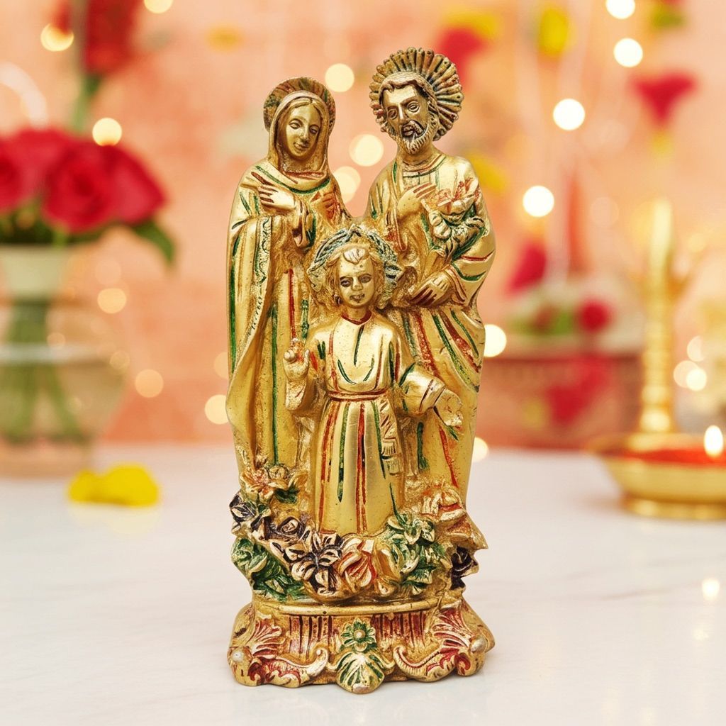 Brass Showpiece Jesus Family Statue - Jesus, Mary & Joseph Decorative Religious Showpiece, Height : 7.4 Inch (BSMAS972 B)