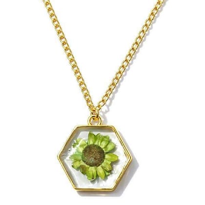 GoldPlated Resin Hexagon Flower Pendant Necklace