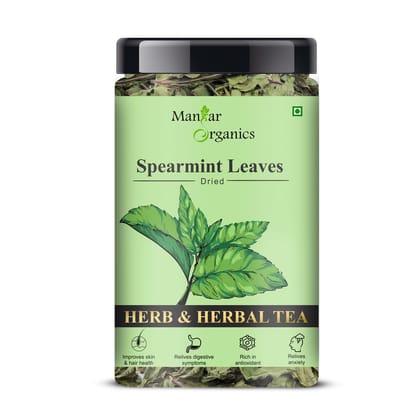 ManHar Organics Dried Spearmint Leaves Jar 120gm | Natural & Aromatic | Herbal Tea & Culinary Use | 100% Pure & Edible | No Additives or Preservatives