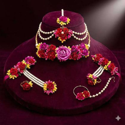 Premium Artificial Flower Jewellery Set Lightweight