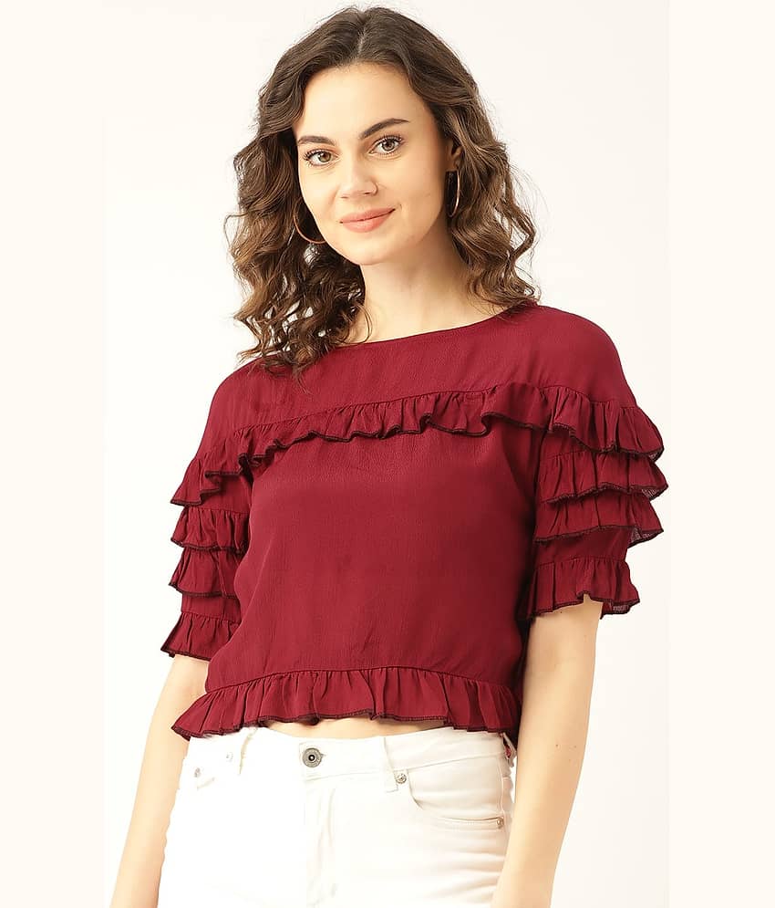 MARC LOIRE Women's Cotton Blend Regular Top ( Maroon )
