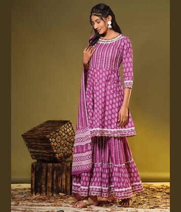 Vbuyz - Purple A-line Cotton Women's Stitched Salwar Suit ( Pack of 1 )