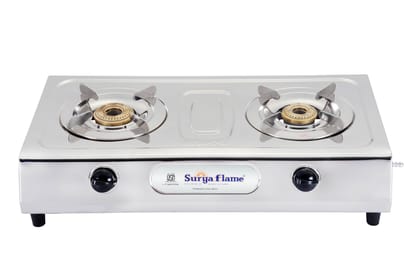 Surya Flame Majestic Gas Stove 2 Burners Stainless Steel Body for Modular Kitchen with Removable Steel Pan Support & Drip Tray, ISI Certified & 2 Years Warranty - Black