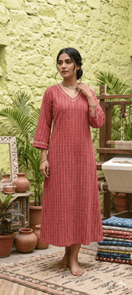 Bivabari Cotton Printed V-Neck A-Line Dress | Maroon | XL | Soft Breathable Cotton, Minimalist Design | Ethnic Casual Bivabari Cotton Printed V-Neck A-Line Dress | Maroon | XL | Soft Breathable Cotton, Minimalist Design | Ethnic Casual