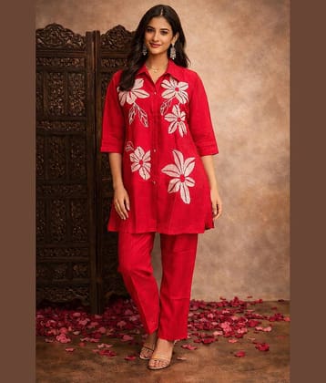 Aarika Women Embroidered Tunic With Trousers Co-Ord Set ( Pink )