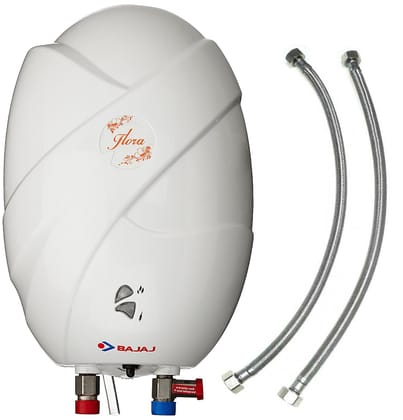 Bajaj Flora 3L 3kW ABS Plastic Instant Water Heater with 24-inch Stainless Steel Connection Pipes (White) wall mounting Bajaj Flora 3L 3kW ABS Plastic Instant Water Heater with 24-inch Stainless Steel Connection Pipes (White) wall mounting - white