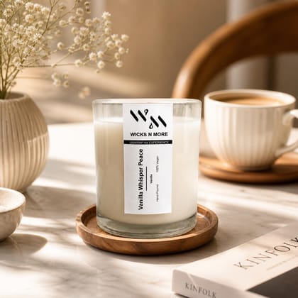 Wicks N More Vanilla Scented Soy Wax Candle 180ml | Warm Sweet Fragrance for Relaxation Home Décor and Gifting Wicks N More Vanilla Scented Soy Wax Candle 180ml | Warm Sweet Fragrance for Relaxation Home Décor and Gifting