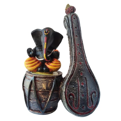 AMS Lord Ganesh Idol with Dholak and Veena Decorative Ganapati Murti for Home Decor, Office Desk, Prayer Room, Housewarming Gift Black and Gold Ganesha Figurine for Living Room, Spiritual Showpiece AMS Lord Ganesh Idol with Dholak and Veena Decorative Ganapati Murti for Home Decor, Office Desk, Prayer Room, Housewarming Gift Black and Gold Ganesha Figurine for Living Room, Spiritual Showpiece