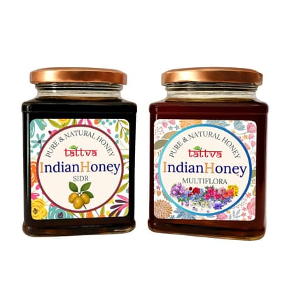 IndianHoney Himalayan Multiflora & Sidr Honey Combo (Pack of 2) | Pure & Natural | 1kg (500g Each) | Unprocessed & Unfiltered Natural Sweetener
