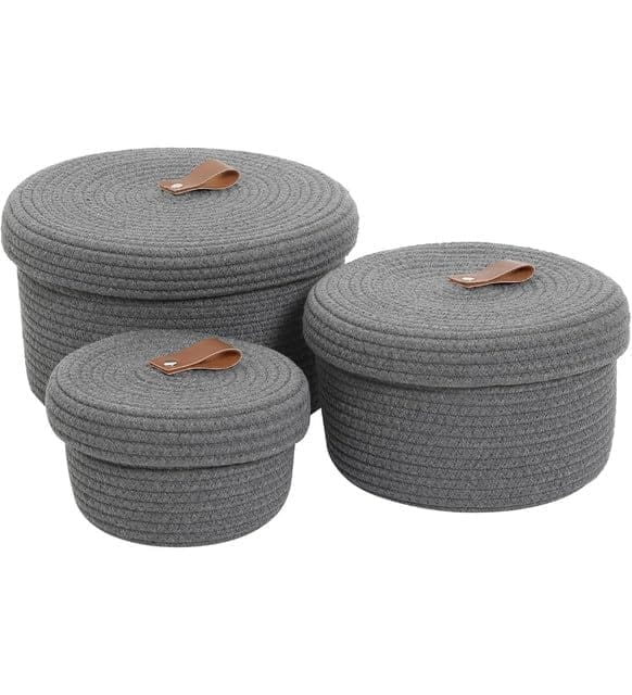 Generic Cotton 3 Pcs Set Roti Box Storage Basket With Lid (Gray)-PID66360
