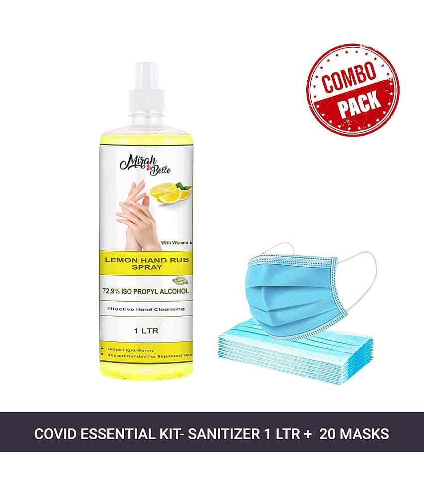 Mirah Belle Lemon Hand Sanitizer Spray 1000ml & 20 face Masks Sanitizers 1000 mL Pack of 1