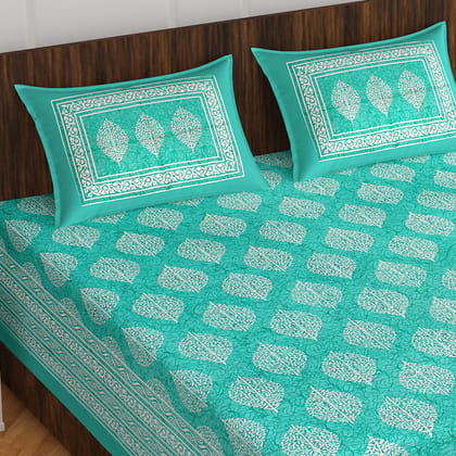 The Bedsheet Adda Standard Queen Size Pure Cotton Jaipuri Printed Economic Double Bedsheet with Two Pillow Covers- ARTICLE-1048