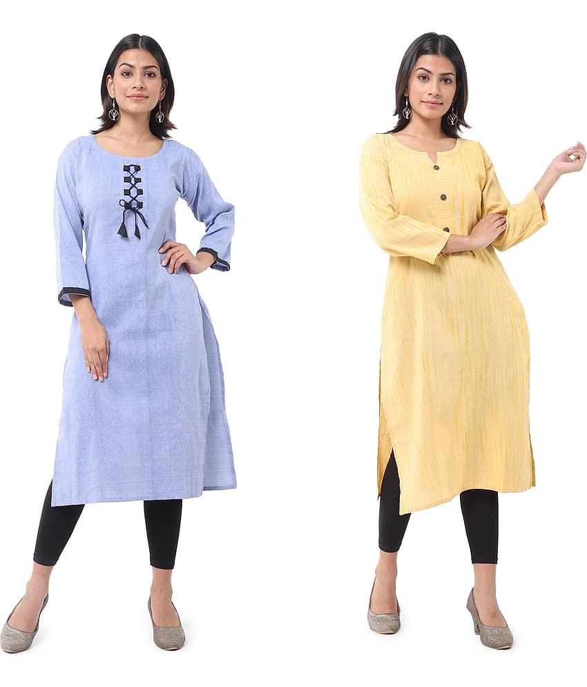 DESHBANDHU DBK - Multicolor Cotton Women's Straight Kurti ( Pack of 2 )