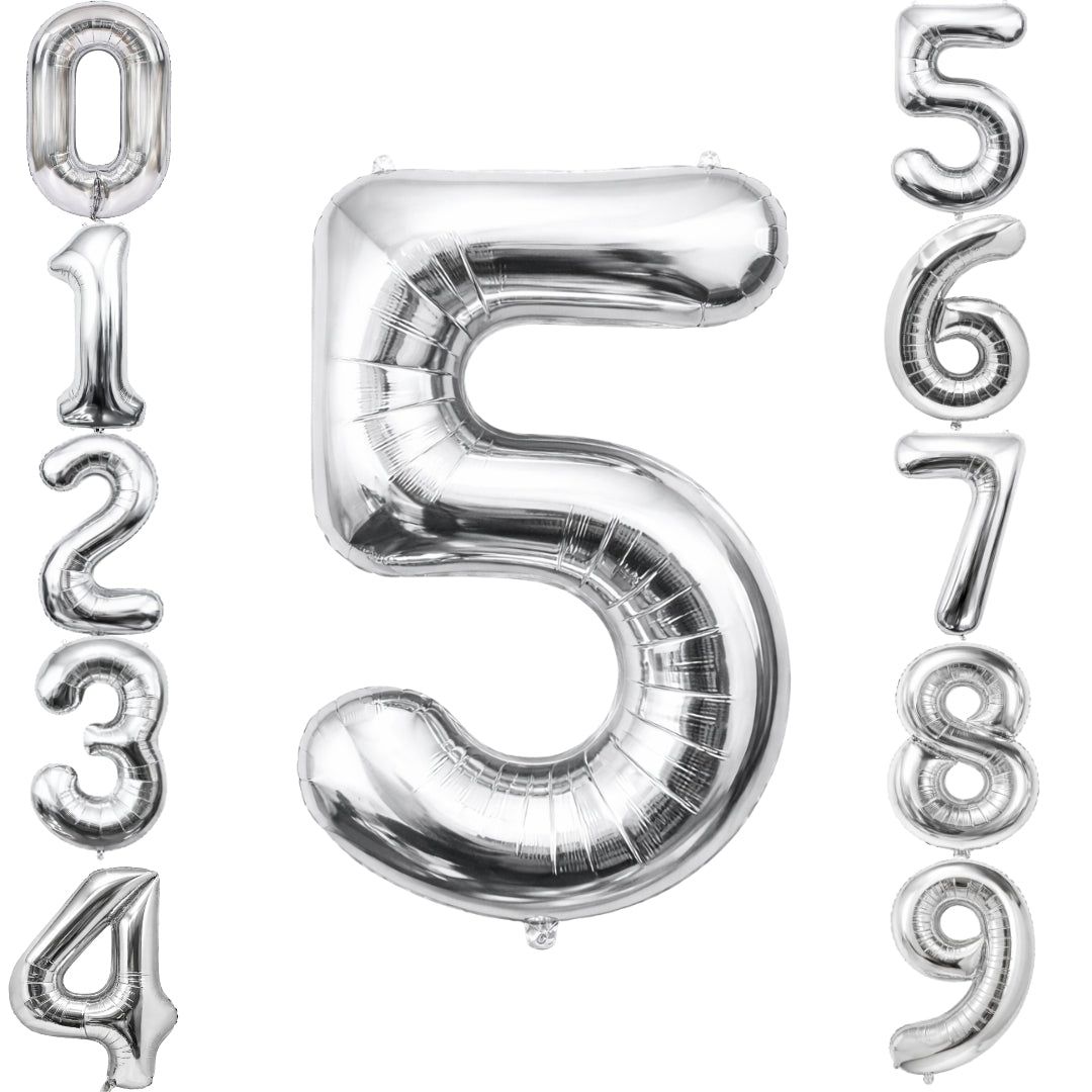 Number 5 Silver Foil Balloon -  40 inches - 1PC