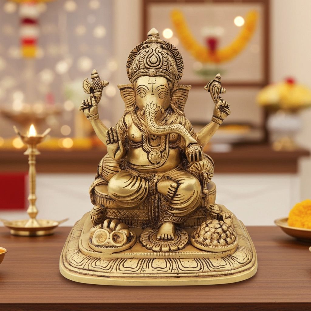 Brass Showpiece Ganesh Ji God Idol Statue (BSMAS1545 C)
