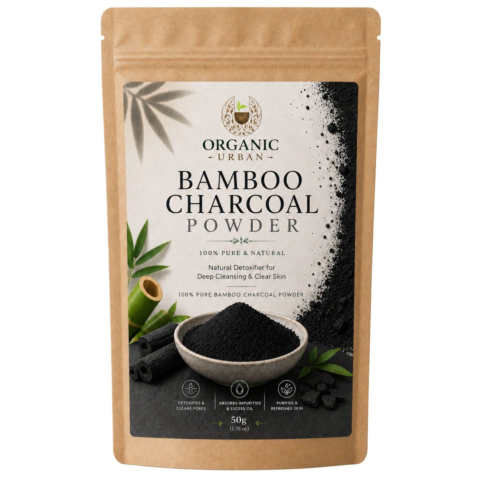 Organic Urban Bamboo Charcoal Powder | Clay Face Pack Powder | 100 g