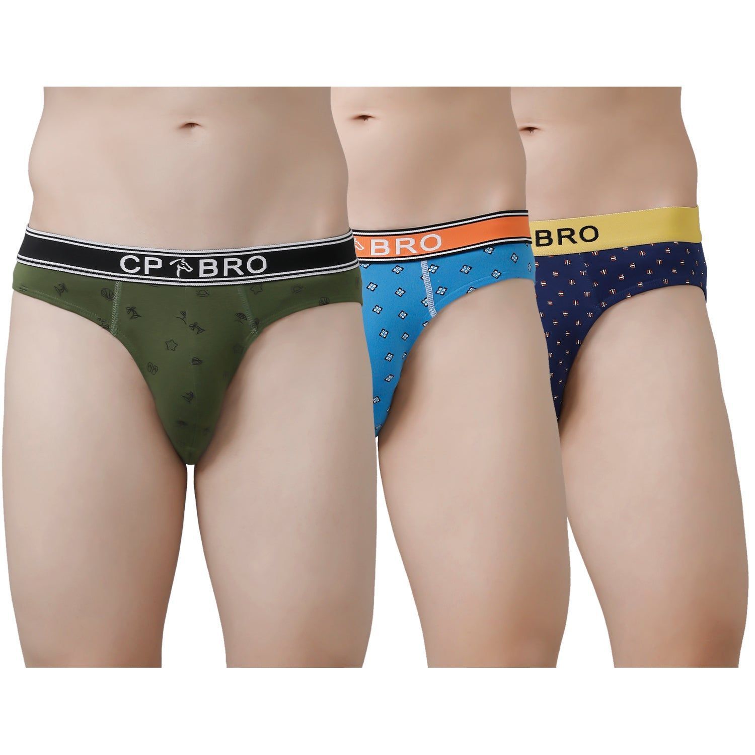 CP BRO Men's Printed Briefs with Exposed Waistband Value Pack - Multicolor (Pack of 3)