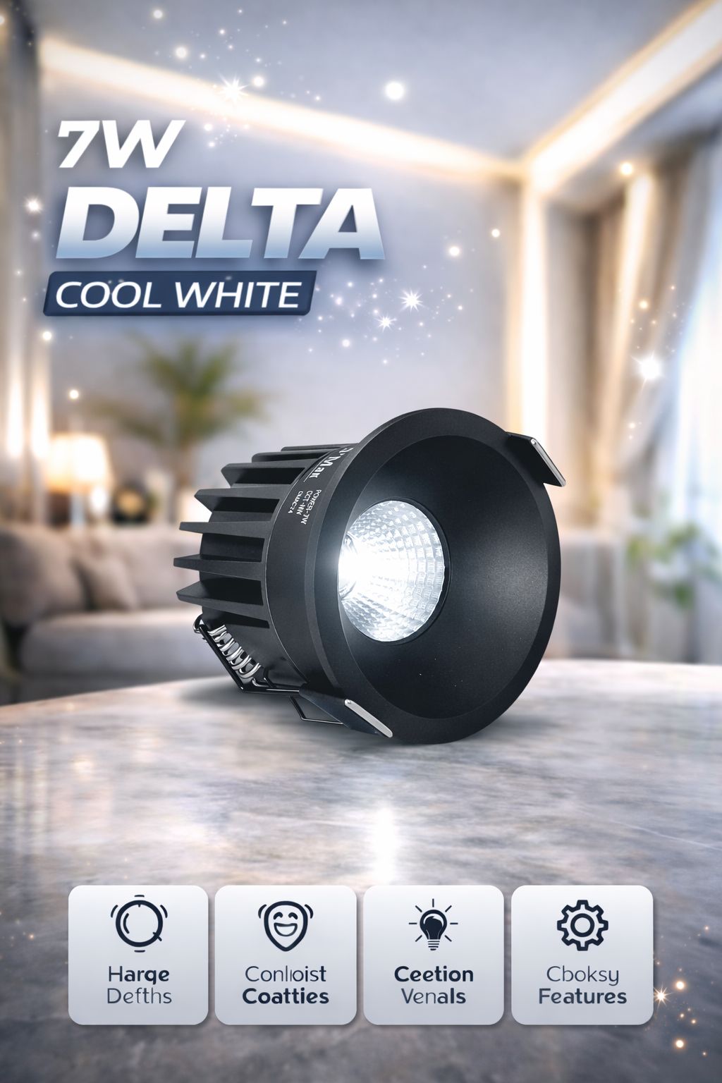 SPARKWORLD 7W LED Deep Round COB Light | Black Body | Cool White | Recessed POP Ceiling Light for Home, Showrooms & Offices | Pack of 1