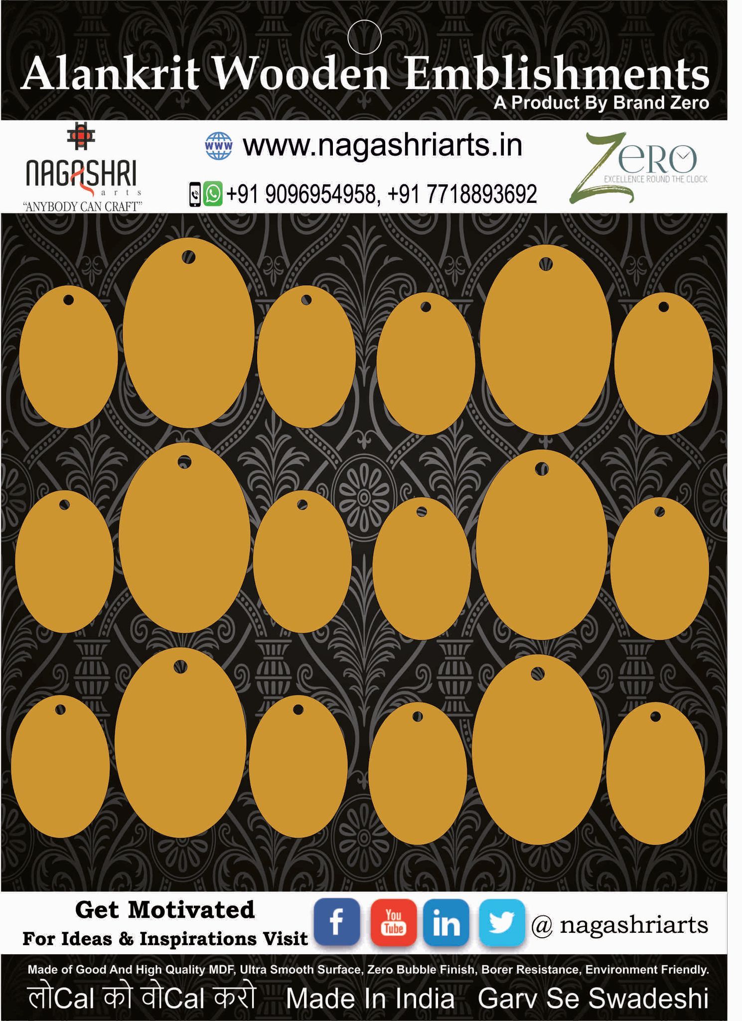 Brand Zero MDF Oval Shape Pendant And Earrings Jewelry Base - Six Sets of Pack of 3 Pcs Set