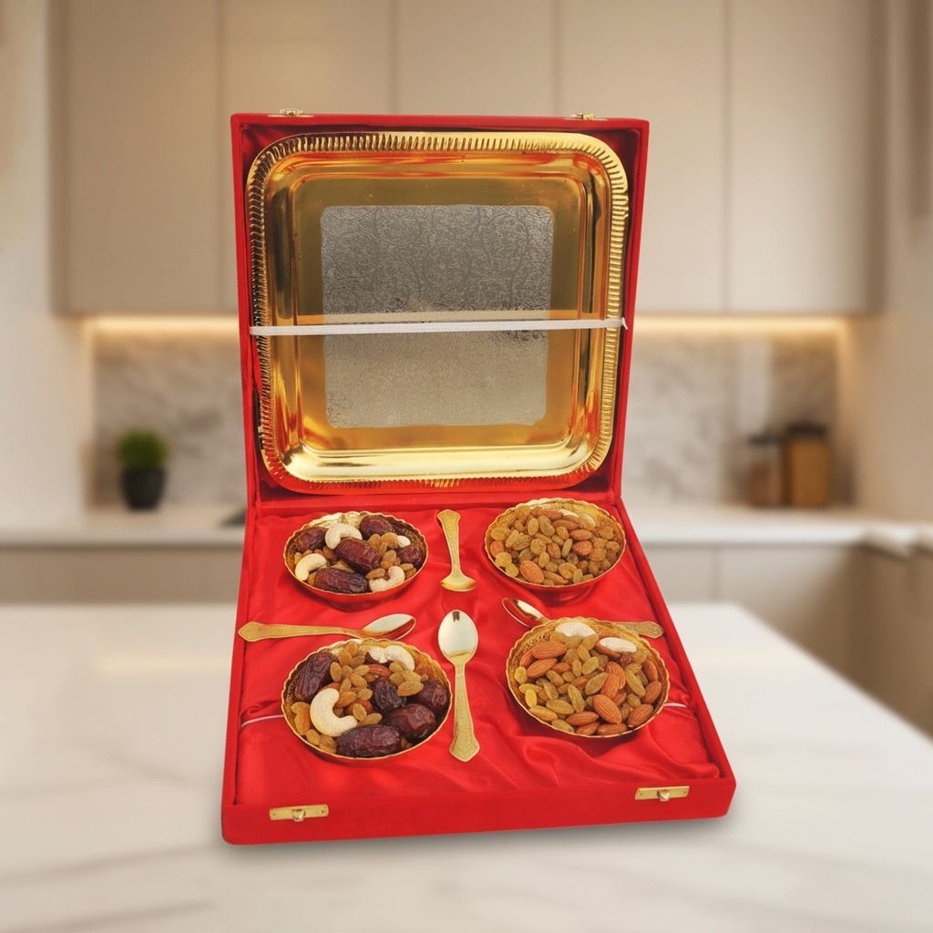 Decorative Brass 3 Pcs. Decoratice Bowl Set With Velvet Box (BMAS285 D)