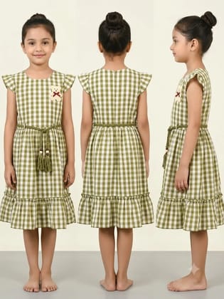 The frock is in a blue and white check design.