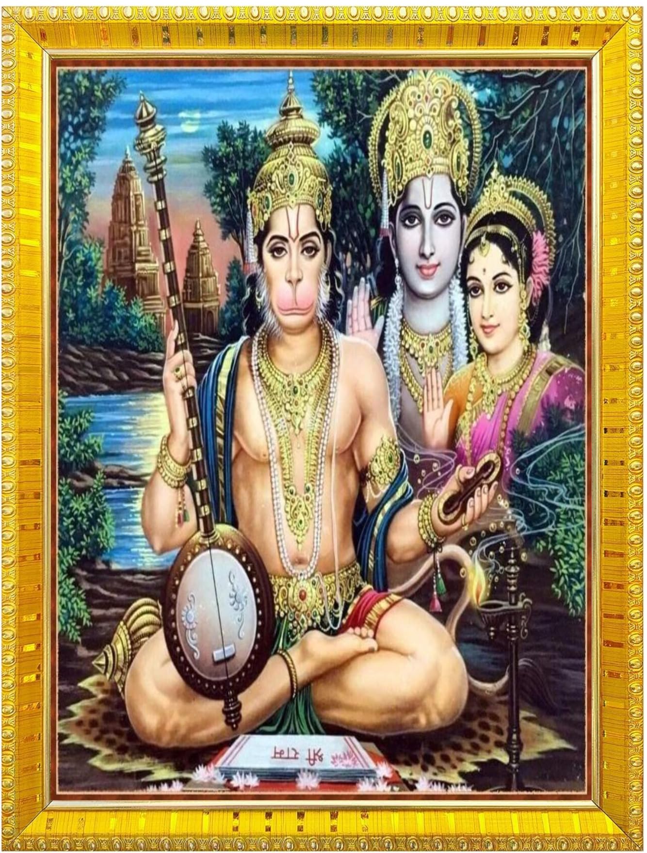 NOKKES Hanuman Bajrangbali Hanumanji Maruti Golden 5X7 Inch Photo Frame_AQW20
