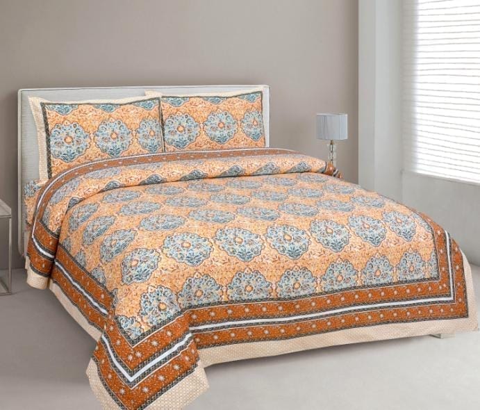 3001-Hometrade India-Standard King Size (90*108 Inches) Double Bedsheet With 2 Pillow Cover-RJ-14-Jaipur lining-3597