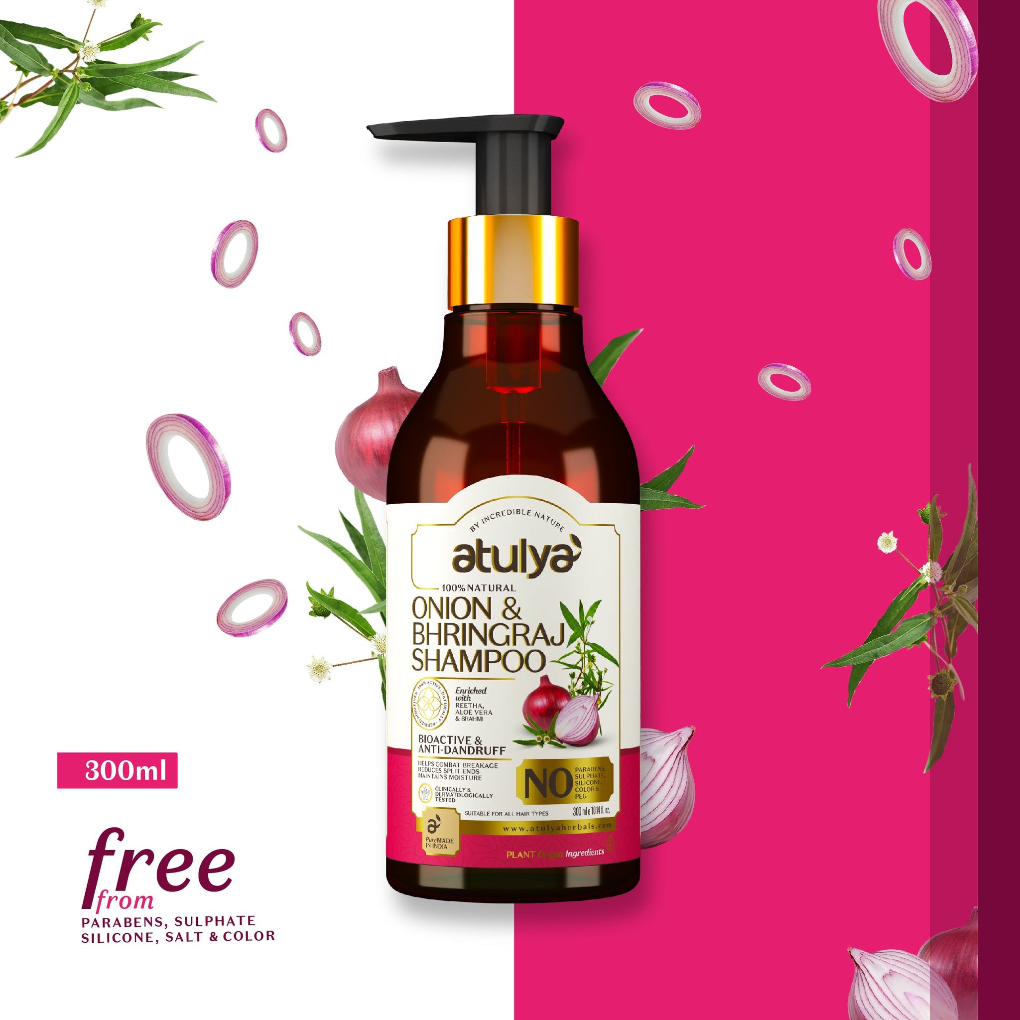 Atulya Onion & Bhringraj Hair Shampoo | Anti-dandruff Shampoo - 300ml