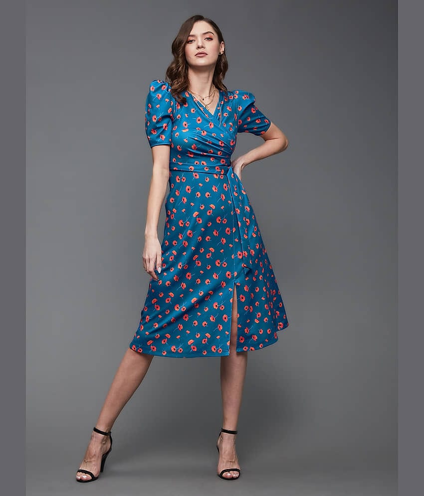 Miss Chase Women Polyester Printed Wrap Dress ( Multicolor )