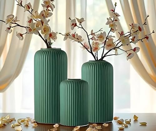 Vase - Set of 3 | Decorative Vase for Pampas Grass, Dried & Artificial Flowers | Centrepiece & Showpiece for Home