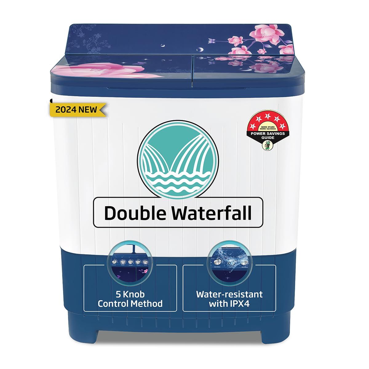 Voltas beko, A Tata Product 8.5 kg 5 Star Semi-Automatic Top Load Washing Machine With Double Water Fall technology (WTT85DBLG/FLRB5, Blue, Special Pulsator & 5 Knob Control Method) Voltas beko, A Tata Product 8.5 kg 5 Star Semi-Automatic Top Load Washin