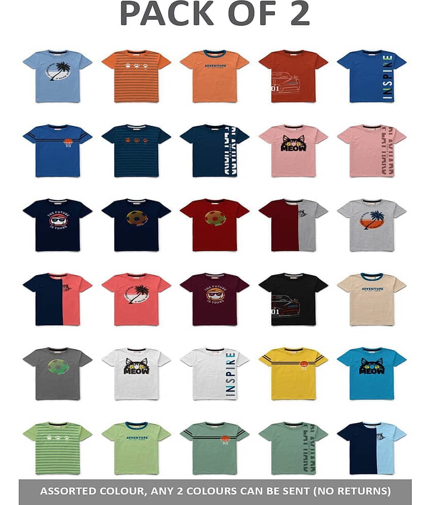 HELLCAT Pack of 2 Boys Cotton Blend T-Shirt ( Multi Color )