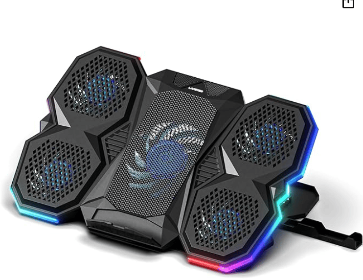Lapster Chillpro Breeze Laptop Gaming Cooling Pad with 5 Cooling Fans, RGB Light Modes , Mobile Holder, USB Powered, Multi-Level Height Adjustable, Metal Mesh Grill, for up to 17 inch Laptops (Black)