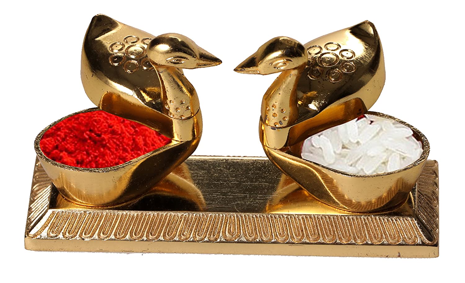 DreamKraft Big Size Loving Bird Duck Chopda Pair with Kumkum Roli Rice Box for Gift and Pooja Purpose Showpiece