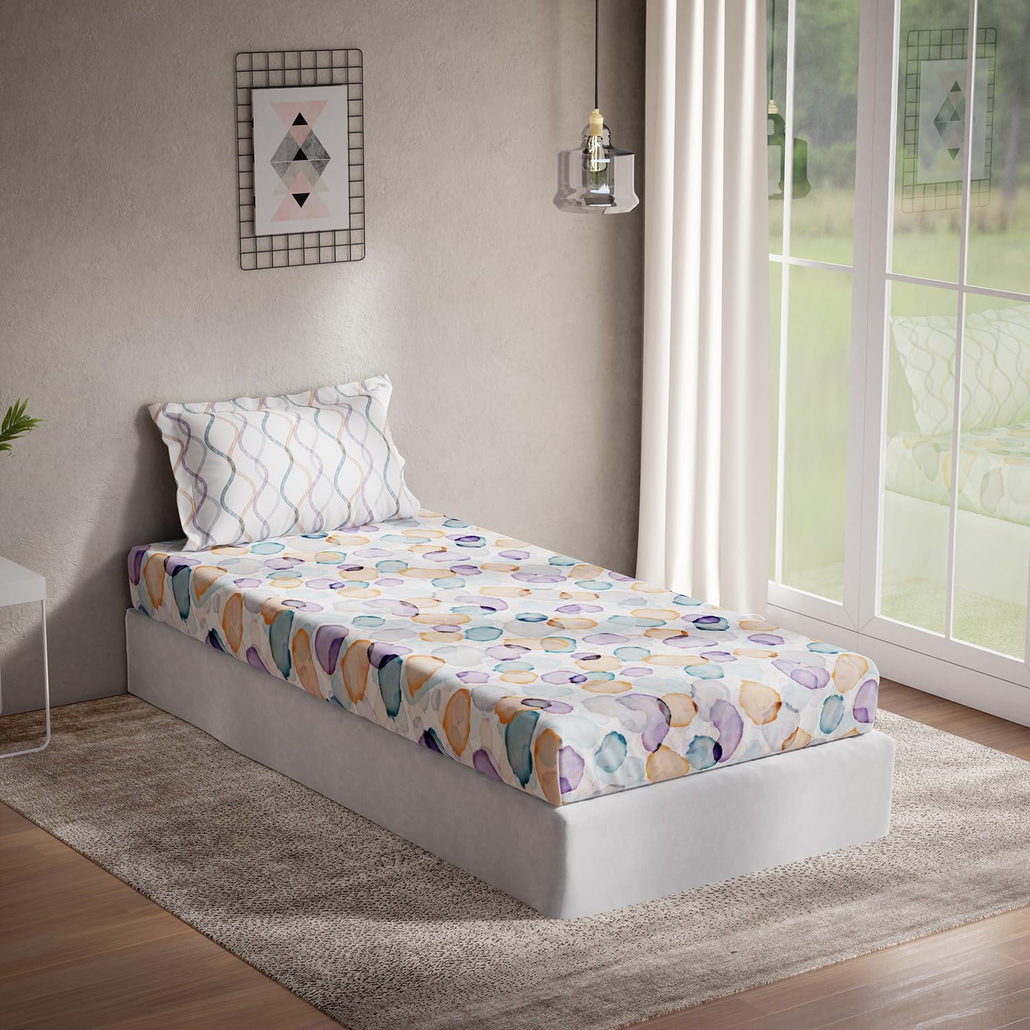 DDECOR - Optima Collection 100% Cotton Abstract Pattern 136TC Single Bedsheet|152 CM X 224 CM| - Blue
