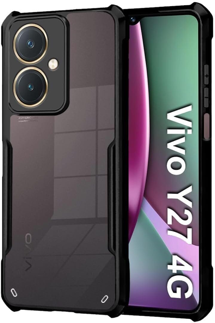 PLUGTECH Slim Shockproof Case | Matte Black Soft | Drop Protection | Precise Cutouts | Premium Mobile Cover for Vivo Y27 4G