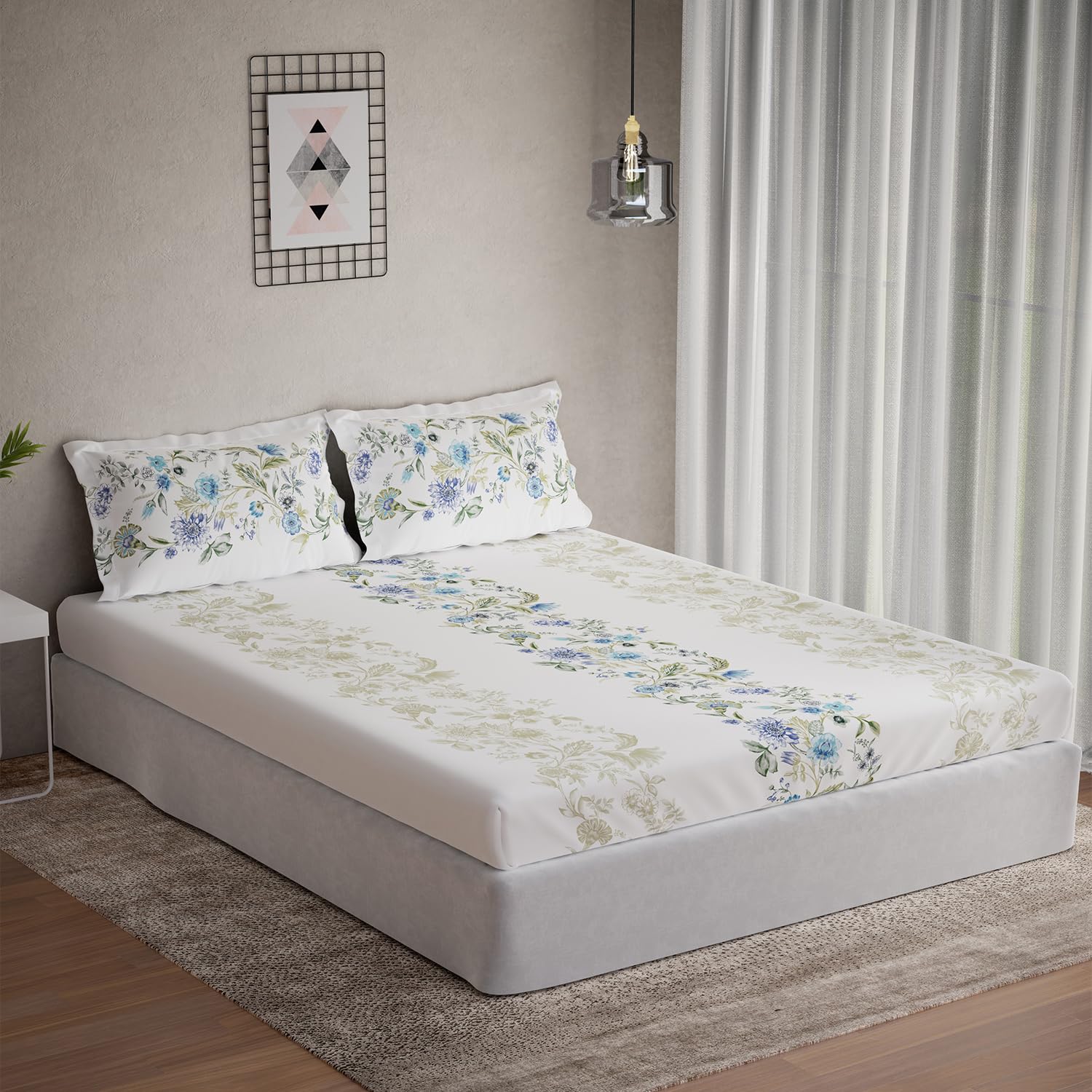 DDECOR - Vega Collection 100% Cotton Classical Pattern 144TC Single Bedsheet|190 CM X 254 CM| - Blue